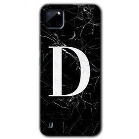 Realme C21 Siyah Mermer Desenli D Harfi Baskılı Uyumlu Silikon Kılıf