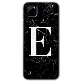 Realme C21 Siyah Mermer Desenli E Harfi Baskılı Uyumlu Silikon Kılıf
