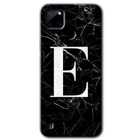 Realme C21 Siyah Mermer Desenli E Harfi Baskılı Uyumlu Silikon Kılıf