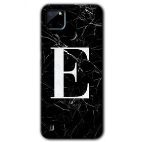 Realme C21 Siyah Mermer Desenli E Harfi Baskılı Uyumlu Silikon Kılıf