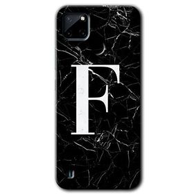 Realme C21 Siyah Mermer Desenli F Harfi Baskılı Uyumlu Silikon Kılıf