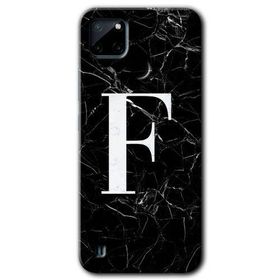 Realme C21 Siyah Mermer Desenli F Harfi Baskılı Uyumlu Silikon Kılıf