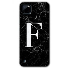 Realme C21 Siyah Mermer Desenli F Harfi Baskılı Uyumlu Silikon Kılıf
