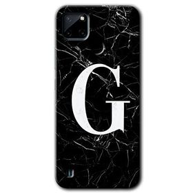 Realme C21 Siyah Mermer Desenli G Harfi Baskılı Uyumlu Silikon Kılıf