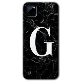 Realme C21 Siyah Mermer Desenli G Harfi Baskılı Uyumlu Silikon Kılıf