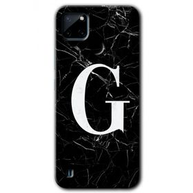 Realme C21 Siyah Mermer Desenli G Harfi Baskılı Uyumlu Silikon Kılıf