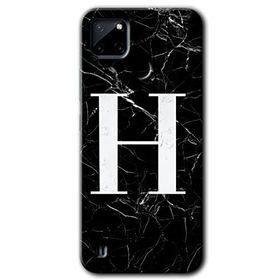 Realme C21 Siyah Mermer Desenli H Harfi Baskılı Uyumlu Silikon Kılıf