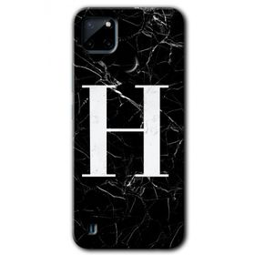 Realme C21 Siyah Mermer Desenli H Harfi Baskılı Uyumlu Silikon Kılıf