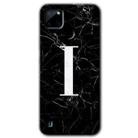 Realme C21 Siyah Mermer Desenli İ Harfi Baskılı Uyumlu Silikon Kılıf