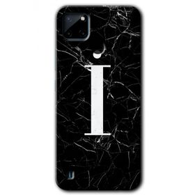 Realme C21 Siyah Mermer Desenli İ Harfi Baskılı Uyumlu Silikon Kılıf