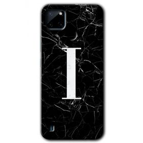 Realme C21 Siyah Mermer Desenli İ Harfi Baskılı Uyumlu Silikon Kılıf