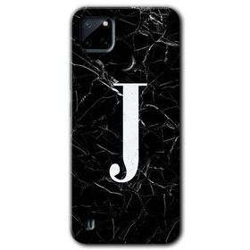 Realme C21 Siyah Mermer Desenli J Harfi Baskılı Uyumlu Silikon Kılıf