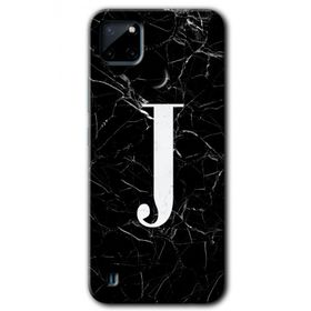 Realme C21 Siyah Mermer Desenli J Harfi Baskılı Uyumlu Silikon Kılıf