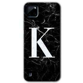Realme C21 Siyah Mermer Desenli K Harfi Baskılı Uyumlu Silikon Kılıf