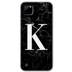 Realme C21 Siyah Mermer Desenli K Harfi Baskılı Uyumlu Silikon Kılıf
