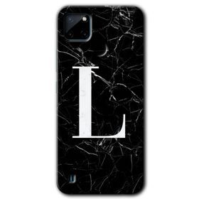 Realme C21 Siyah Mermer Desenli L Harfi Baskılı Uyumlu Silikon Kılıf