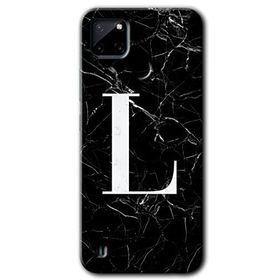 Realme C21 Siyah Mermer Desenli L Harfi Baskılı Uyumlu Silikon Kılıf