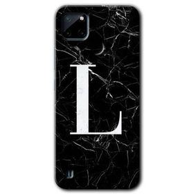 Realme C21 Siyah Mermer Desenli L Harfi Baskılı Uyumlu Silikon Kılıf
