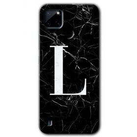 Realme C21 Siyah Mermer Desenli L Harfi Baskılı Uyumlu Silikon Kılıf