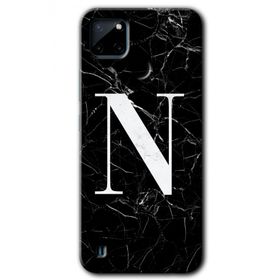 Realme C21 Siyah Mermer Desenli N Harfi Baskılı Uyumlu Silikon Kılıf