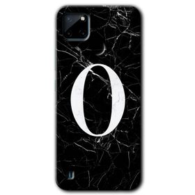 Realme C21 Siyah Mermer Desenli O Harfi Baskılı Uyumlu Silikon Kılıf