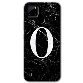 Realme C21 Siyah Mermer Desenli O Harfi Baskılı Uyumlu Silikon Kılıf