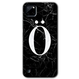 Realme C21 Siyah Mermer Desenli O Harfi Baskılı Uyumlu Silikon Kılıf