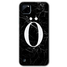 Realme C21 Siyah Mermer Desenli O Harfi Baskılı Uyumlu Silikon Kılıf