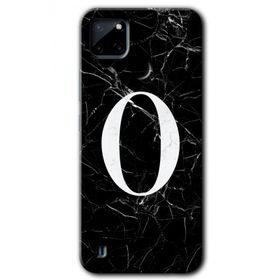 Realme C21 Siyah Mermer Desenli O Harfi Baskılı Uyumlu Silikon Kılıf