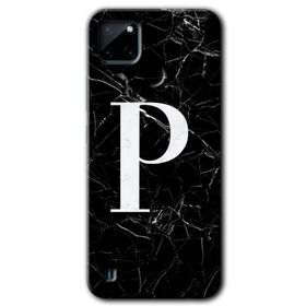 Realme C21 Siyah Mermer Desenli P Harfi Baskılı Uyumlu Silikon Kılıf