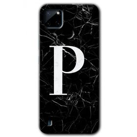 Realme C21 Siyah Mermer Desenli P Harfi Baskılı Uyumlu Silikon Kılıf