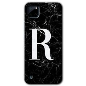 Realme C21 Siyah Mermer Desenli R Harfi Baskılı Uyumlu Silikon Kılıf