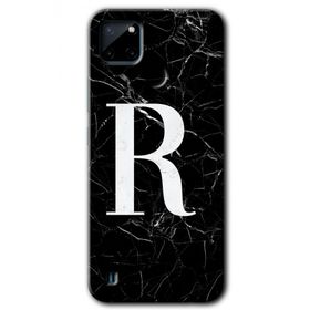 Realme C21 Siyah Mermer Desenli R Harfi Baskılı Uyumlu Silikon Kılıf