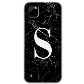 Realme C21 Siyah Mermer Desenli S Harfi Baskılı Uyumlu Silikon Kılıf