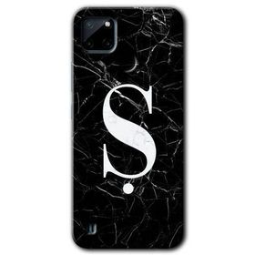 Realme C21 Siyah Mermer Desenli S Harfi Baskılı Uyumlu Silikon Kılıf