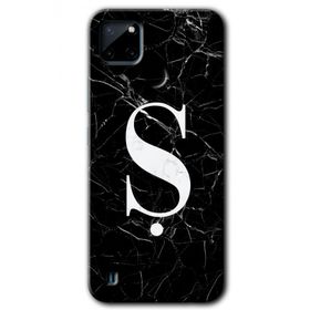 Realme C21 Siyah Mermer Desenli S Harfi Baskılı Uyumlu Silikon Kılıf