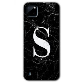 Realme C21 Siyah Mermer Desenli S Harfi Baskılı Uyumlu Silikon Kılıf