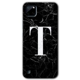 Realme C21 Siyah Mermer Desenli T Harfi Baskılı Uyumlu Silikon Kılıf