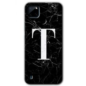 Realme C21 Siyah Mermer Desenli T Harfi Baskılı Uyumlu Silikon Kılıf