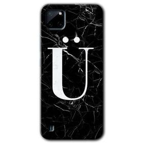 Realme C21 Siyah Mermer Desenli U Harfi Baskılı Uyumlu Silikon Kılıf