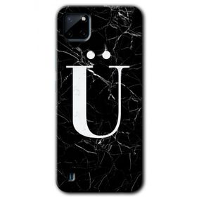 Realme C21 Siyah Mermer Desenli U Harfi Baskılı Uyumlu Silikon Kılıf