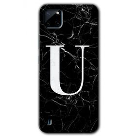 Realme C21 Siyah Mermer Desenli U Harfi Baskılı Uyumlu Silikon Kılıf