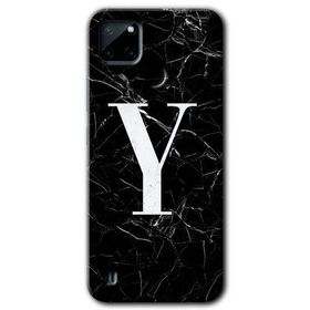 Realme C21 Siyah Mermer Desenli Y Harfi Baskılı Uyumlu Silikon Kılıf