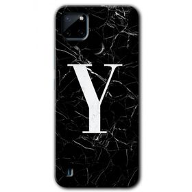 Realme C21 Siyah Mermer Desenli Y Harfi Baskılı Uyumlu Silikon Kılıf