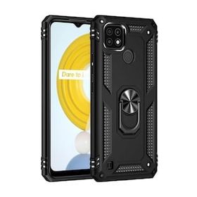 Realme C21 Sofya Yüzüklü Silikon Kapak Siyah Kılıf