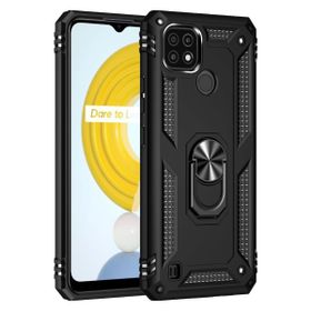 Realme C21 Sofya Yüzüklü Silikon Kapak Siyah Kılıf