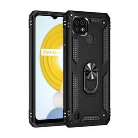 Realme C21 Sofya Yüzüklü Silikon Kapak Siyah Kılıf