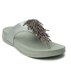 REDVOLUTION Flip Flop Rhinestone Yumuşak Orta Taban Avize Gri Kadın Sandalet