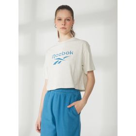 Reebok IC8094 Cl Ae Big Logo Crop Yuvarlak Yaka Düz Ekru Kadın T-Shirt
