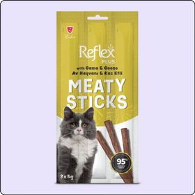 Reflex Plus 15 gr 3 Adet Av Hayvanlı ve Kaz Etli Tahılsız Kedi Ödül Çubuğu